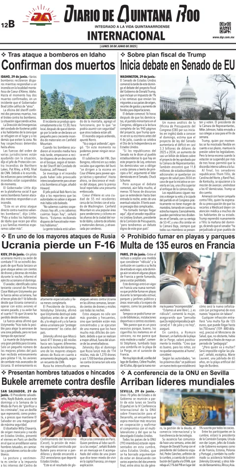 Portada de Diario de Quintana Roo (contra Portada)