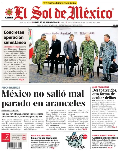 Portada de El Sol de Mexico