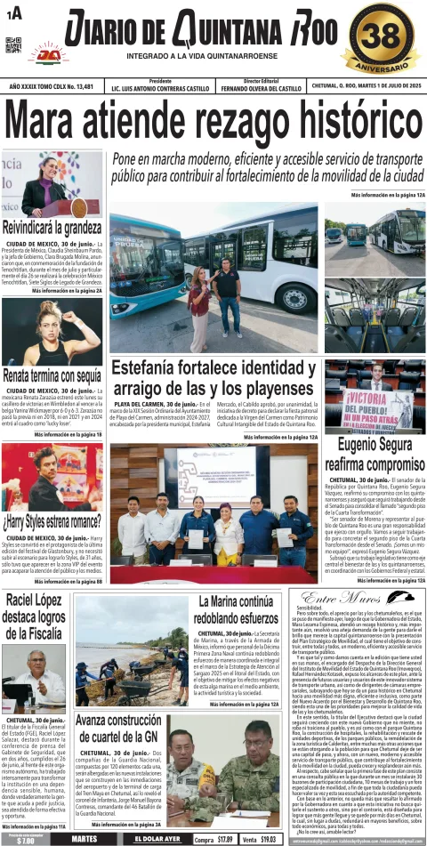 Portada de Diario de Quintana Roo (portada)