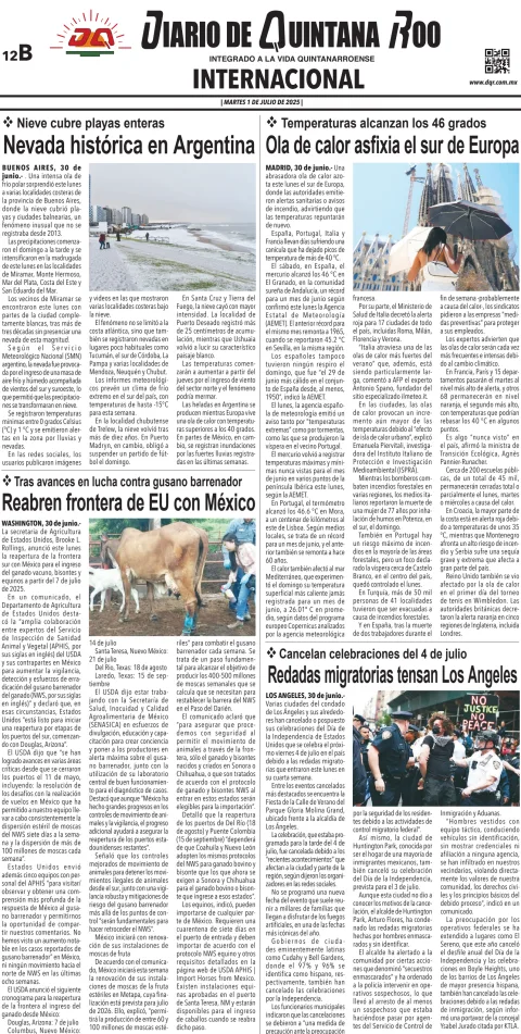 Portada de Diario de Quintana Roo (contra Portada)