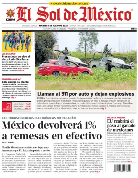 Portada de El Sol de Mexico