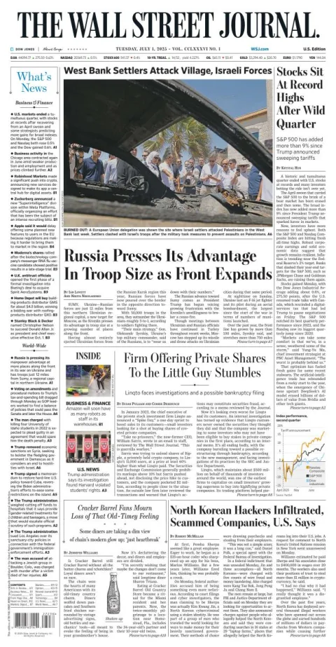 Portada de The Wall Street Journal