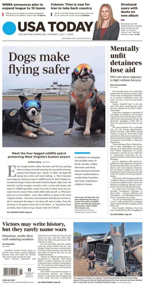 Portada de Usa Today del martes, 1 de julio de 2025