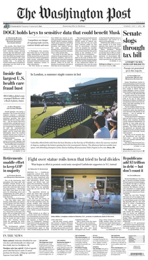 Portada de The Washington Post del martes, 1 de julio de 2025