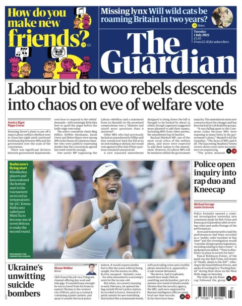 Portada de The Guardian (reino Unido) del martes, 1 de julio de 2025