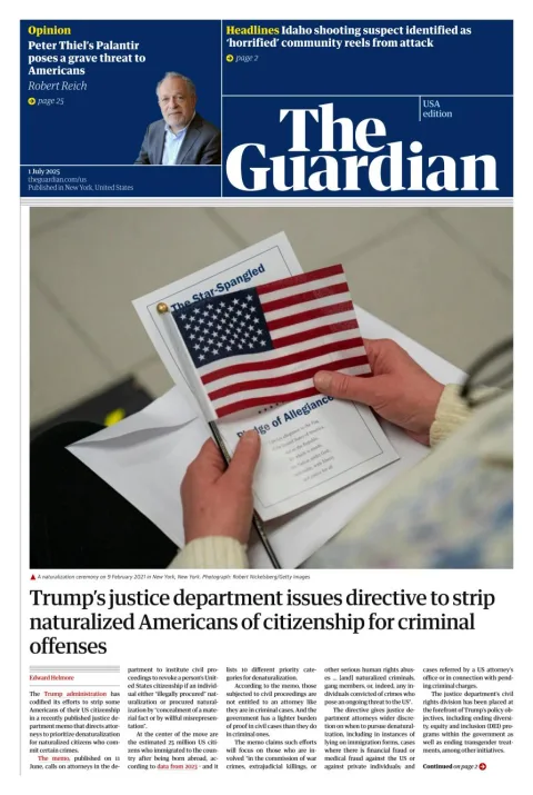 Portada de The Guardian (usa)
