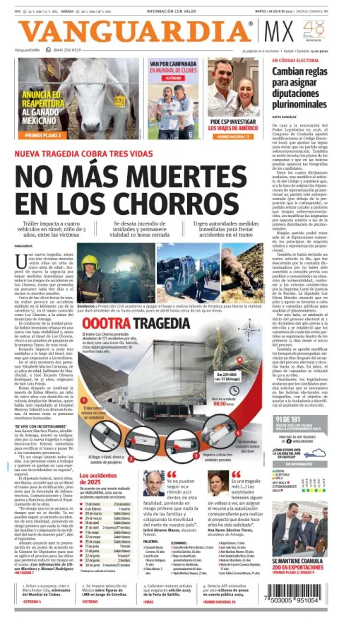 Portada de Vanguardia del martes, 1 de julio de 2025