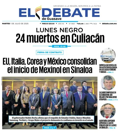 Portada de El Debate de Guasave del martes, 1 de julio de 2025