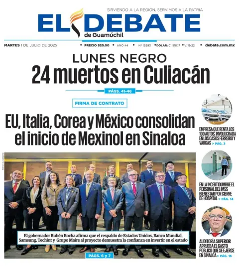 Portada de El Debate de Guamuchil del martes, 1 de julio de 2025