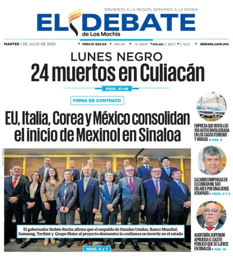 Portada de El Debate de los Mochis del martes, 1 de julio de 2025