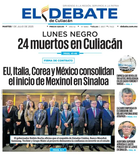 Portada de El Debate de Culiacan del martes, 1 de julio de 2025
