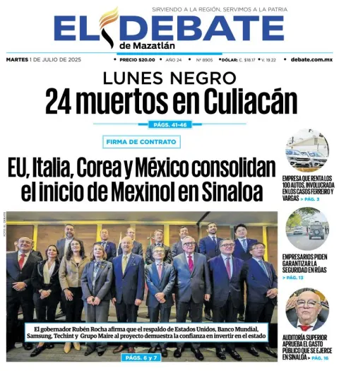 Portada de El Debate de Mazatlan del martes, 1 de julio de 2025