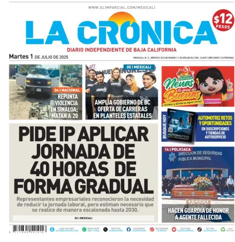Portada de La Cronica del martes, 1 de julio de 2025
