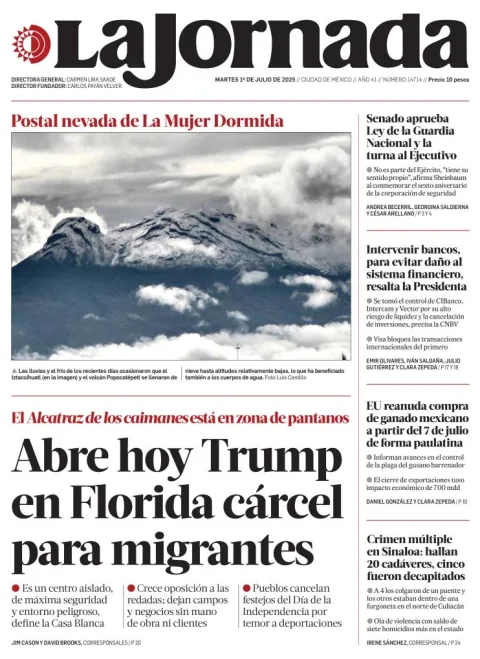 Portada de La Jornada del martes, 1 de julio de 2025