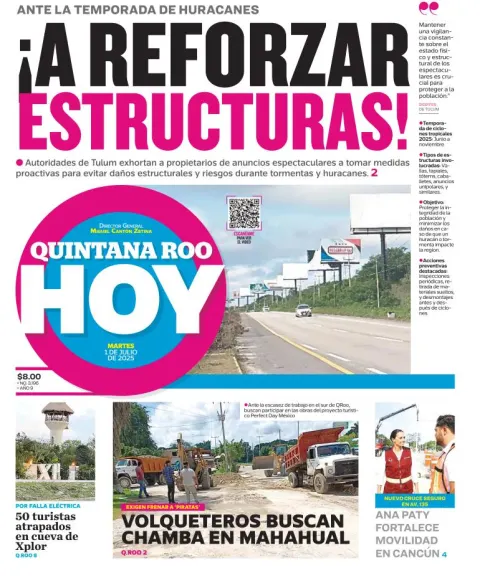 Portada de Quintana Roo Hoy del martes, 1 de julio de 2025