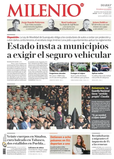 Portada de Milenio Leon del martes, 1 de julio de 2025