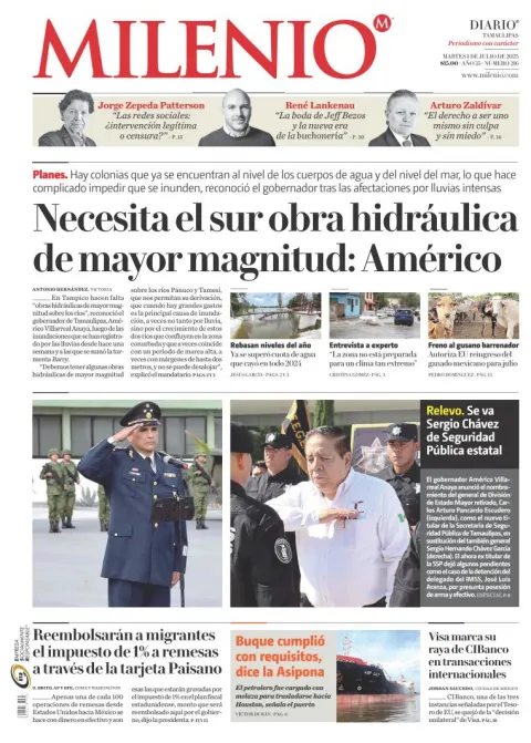 Portada de Milenio Tamaulipas del martes, 1 de julio de 2025