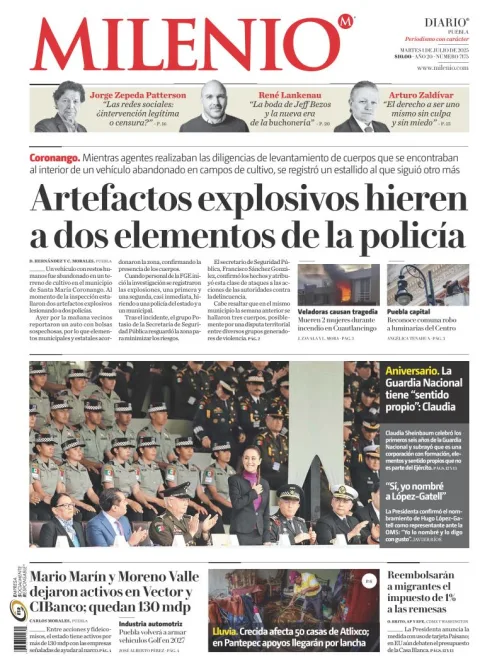 Portada de Milenio Puebla del martes, 1 de julio de 2025