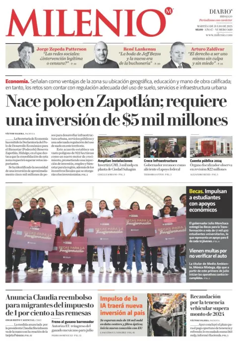 Portada de Milenio Hidalgo del martes, 1 de julio de 2025