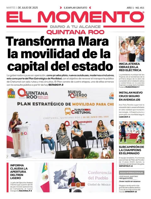 Portada de El Momento Quintana Roo del martes, 1 de julio de 2025