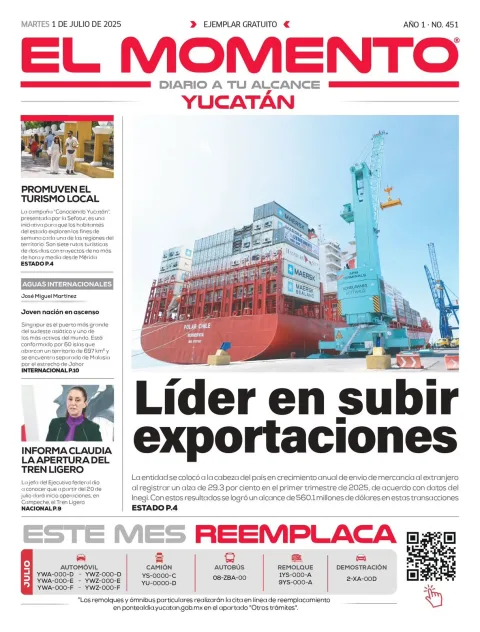 Portada de El Momento Yucatan del martes, 1 de julio de 2025