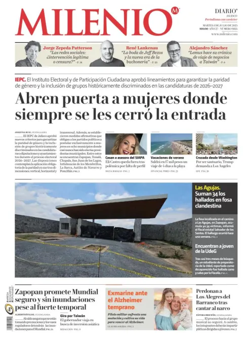 Portada de Milenio Jalisco del martes, 1 de julio de 2025