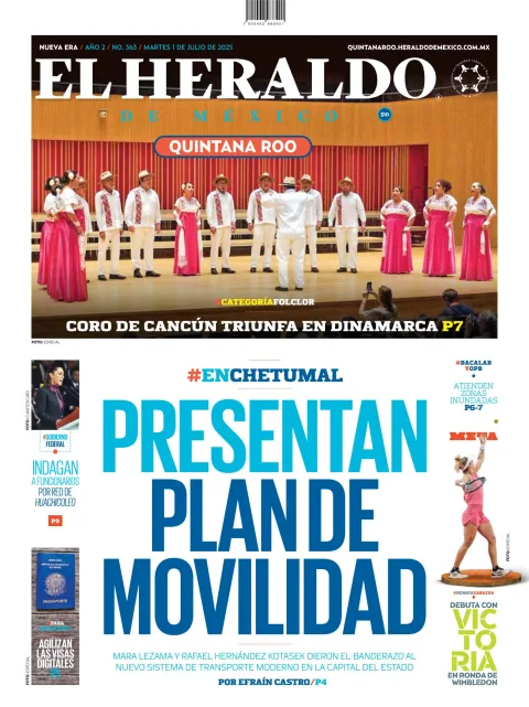 Portada de El Heraldo de Mexico - Quintana Roo del martes, 1 de julio de 2025
