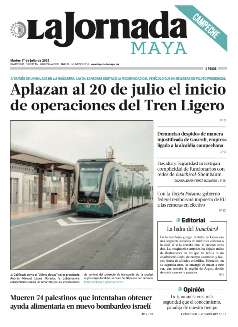 Portada de La Jornada Maya Campeche del martes, 1 de julio de 2025