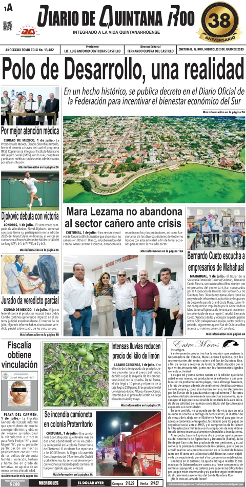 Portada de Diario de Quintana Roo (portada)