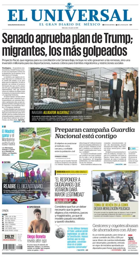 Portada de El Universal