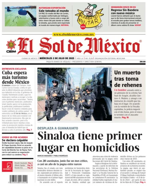 Portada de El Sol de Mexico