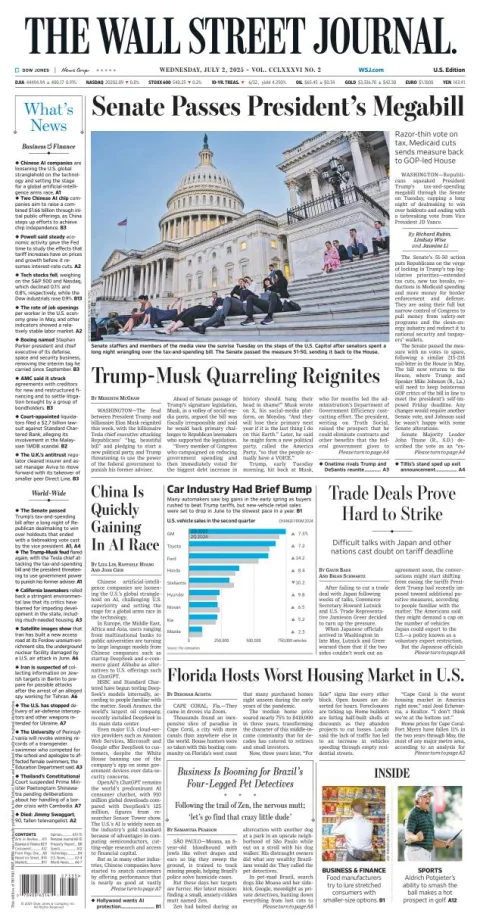 Portada de The Wall Street Journal del miércoles, 2 de julio de 2025