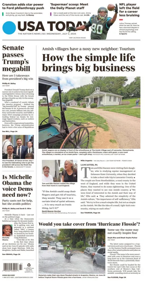 Portada de Usa Today del miércoles, 2 de julio de 2025