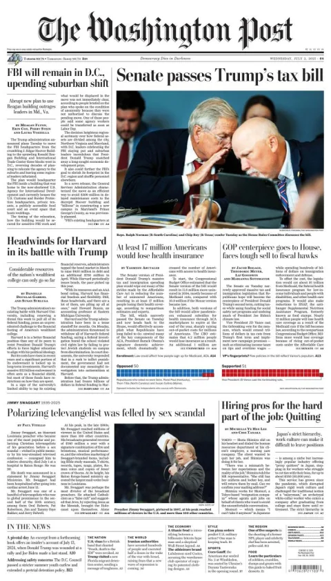 Portada de The Washington Post del miércoles, 2 de julio de 2025