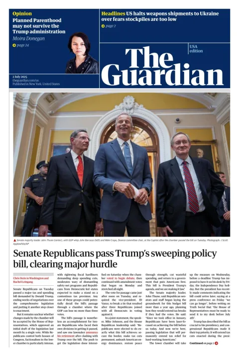 Portada de The Guardian (usa) del 2025-07-02