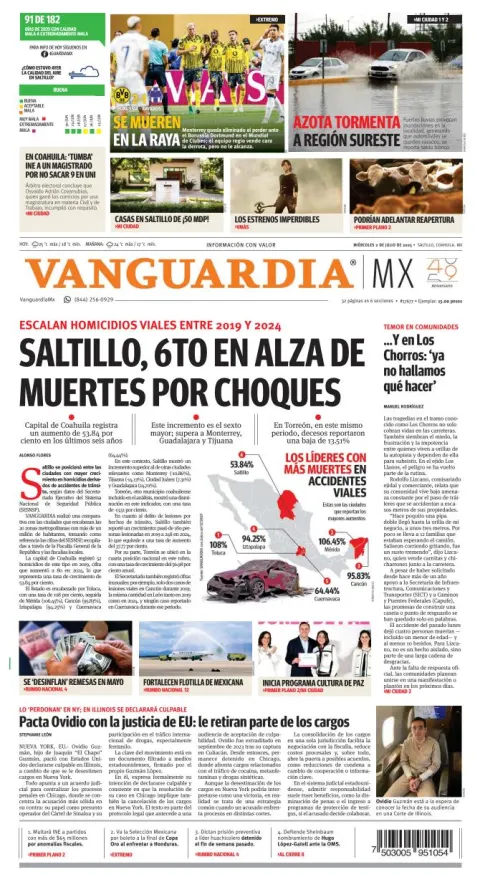 Portada de Vanguardia del miércoles, 2 de julio de 2025