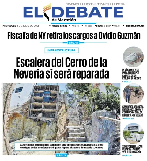 Portada de El Debate de Mazatlan del miércoles, 2 de julio de 2025