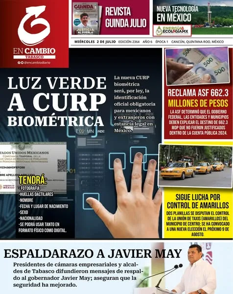 Portada de En Cambio - Quintana Roo (portada) del miércoles, 2 de julio de 2025
