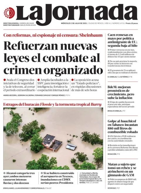 Portada de La Jornada del miércoles, 2 de julio de 2025