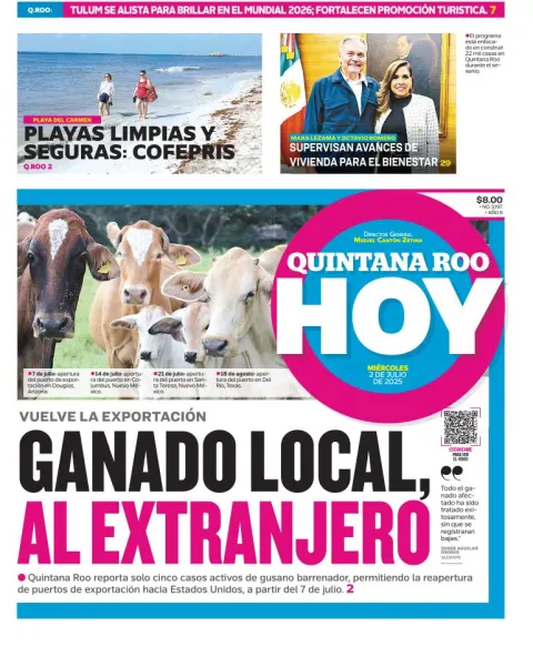 Portada de Quintana Roo Hoy del miércoles, 2 de julio de 2025