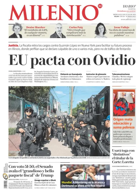 Portada de Milenio del miércoles, 2 de julio de 2025