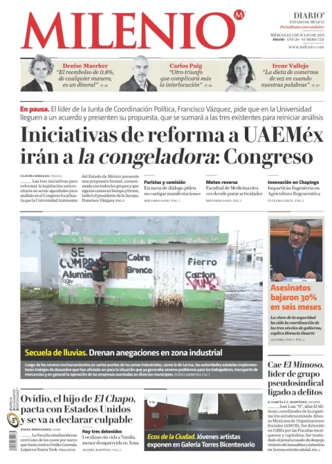 Portada de Milenio Edo de Mexico del miércoles, 2 de julio de 2025