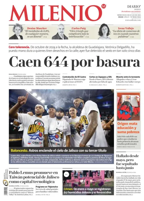Portada de Milenio Jalisco del miércoles, 2 de julio de 2025