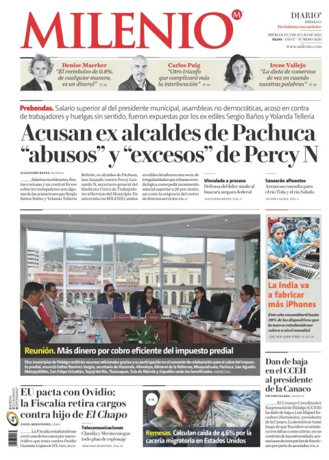 Portada de Milenio Hidalgo del miércoles, 2 de julio de 2025