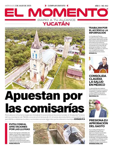Portada de El Momento Yucatan del miércoles, 2 de julio de 2025
