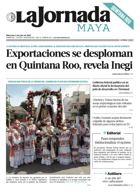 Portada de La Jornada Maya Quintana Roo del miércoles, 2 de julio de 2025