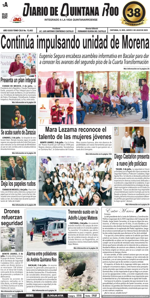 Portada de Diario de Quintana Roo (portada)