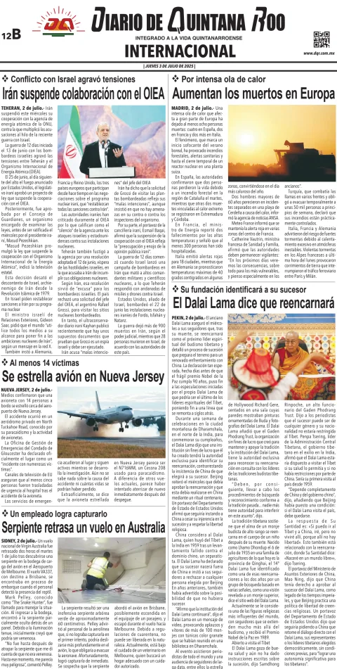 Portada de Diario de Quintana Roo (contra Portada)