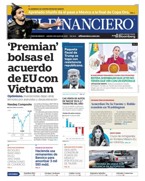 Portada de El Financiero del jueves, 3 de julio de 2025