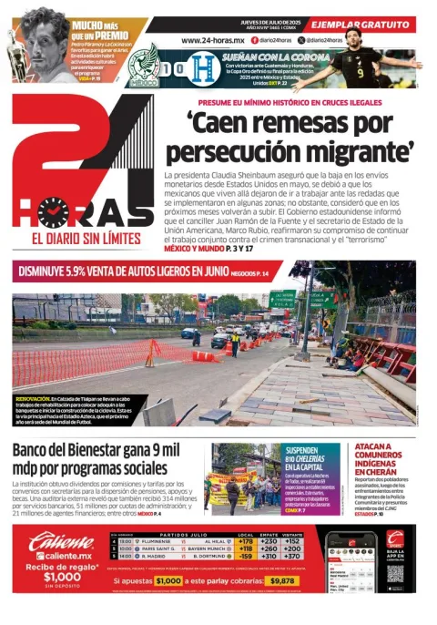 Portada de 24 Horas del jueves, 3 de julio de 2025